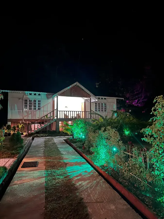 Villa Palafitta stilt cottage exterior, Manas